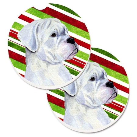 Carolines Treasures Boxer Candy Cane Holiday Christmas Set of 2 Cup Holder Car Coaster SS4578CARC